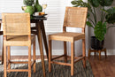 Merci Natural Brown Rattan and Walnut Brown Mahogany Wood Counter Stool Baxton