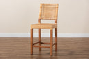 Merci Natural Brown Rattan and Walnut Brown Mahogany Wood Counter Stool Baxton