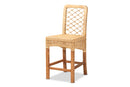 Tallis Natural Brown Rattan and Walnut Brown Mahogany Wood Counter Stool Baxton