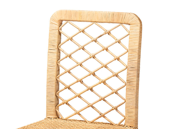 Tallis Natural Brown Rattan and Walnut Brown Mahogany Wood Counter Stool Baxton
