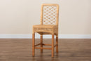 Tallis Natural Brown Rattan and Walnut Brown Mahogany Wood Counter Stool Baxton