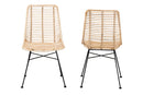 Caelinus Natural Brown Rattan and Black Metal 2Pc Dining Chair Set Baxton
