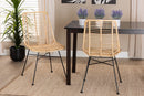 Caelinus Natural Brown Rattan and Black Metal 2Pc Dining Chair Set Baxton