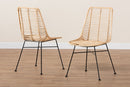 Caelinus Natural Brown Rattan and Black Metal 2Pc Dining Chair Set Baxton