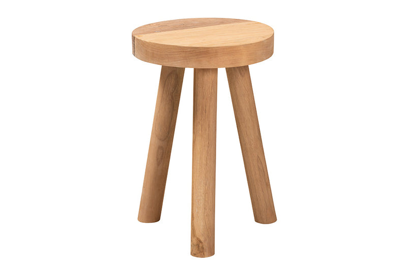 Verino Natural Brown Teak Wood Ottoman Footstool Baxton