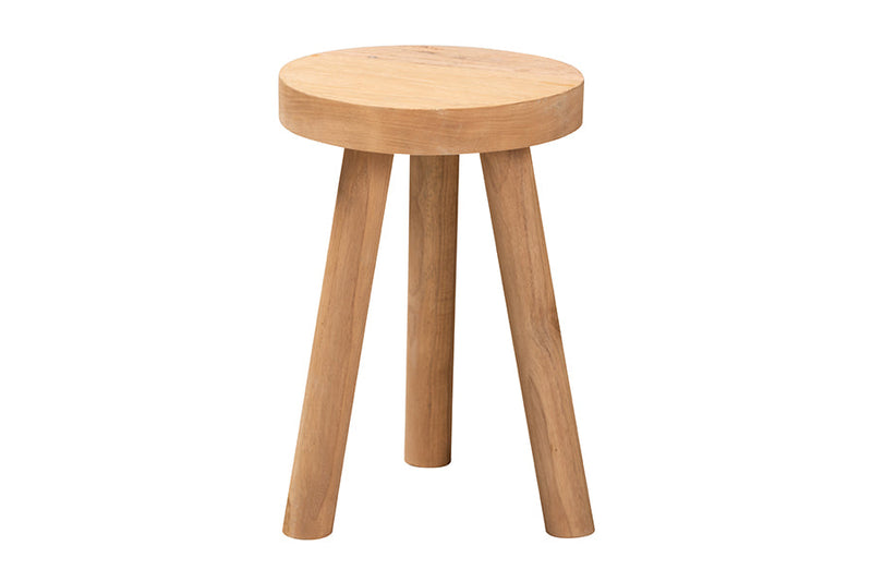 Verino Natural Brown Teak Wood Ottoman Footstool Baxton