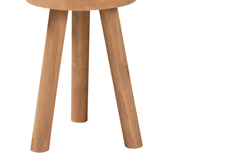 Verino Natural Brown Teak Wood Ottoman Footstool Baxton