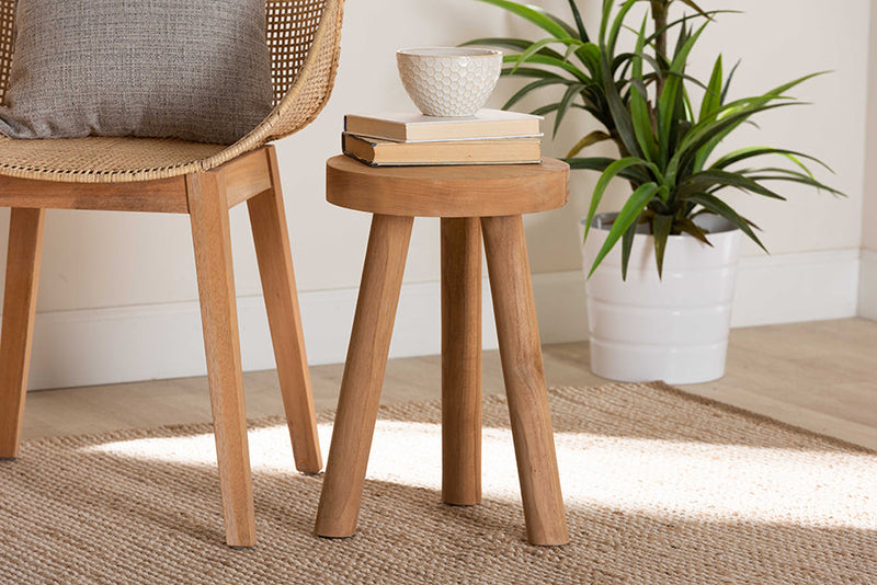 Verino Natural Brown Teak Wood Ottoman Footstool Baxton