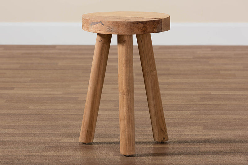 Verino Natural Brown Teak Wood Ottoman Footstool Baxton