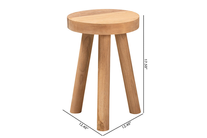 Verino Natural Brown Teak Wood Ottoman Footstool Baxton