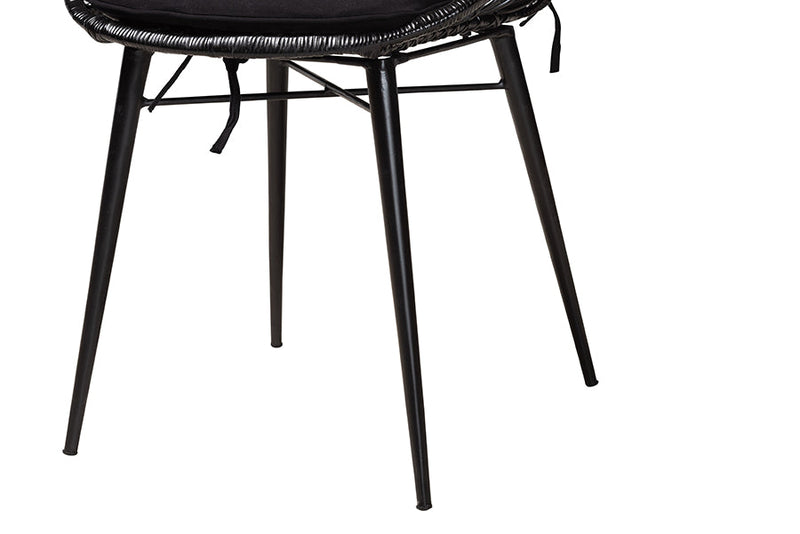 Frank Black and Rattan 5-Piece Dining Set Baxton