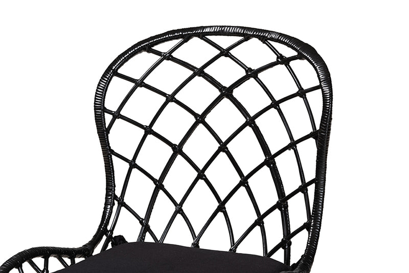 Frank Modern Bohemian Black Finished Rattan and Metal 2-Piece Dining Chair Set