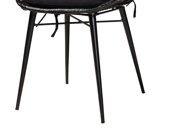 Frank Modern Bohemian Black Finished Rattan and Metal 2-Piece Dining Chair Set