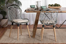 Frank Natural Brown Finished Teak Wood and Light Blue Rattan 2Pc Chair Set Baxton