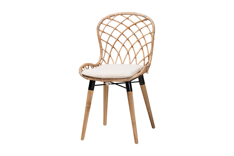 Frank Greywashed Rattan and Natural Brown 5-Piece Dining Set Baxton