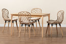 Frank Greywashed Rattan and Natural Brown 5-Piece Dining Set Baxton