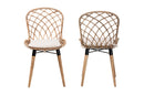 Frank Natural Brown Teak Wood and Greywashed Rattan 2Pc Dining Chair Set Baxton