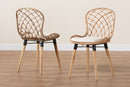 Frank Natural Brown Teak Wood and Greywashed Rattan 2Pc Dining Chair Set Baxton