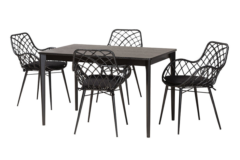 Langley Black and Rattan 5-Piece Dining Set Baxton