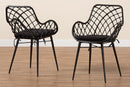 Langley Black Finished Rattan and Metal 2Pc Dining Chair Set Baxton