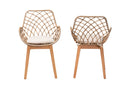 Langley Greywashed Rattan and Natural Brown 2Pc Dining Chair Set Baxton