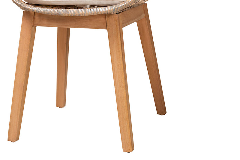 Langley Greywashed Rattan and Natural Brown 2Pc Dining Chair Set Baxton