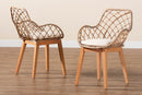 Langley Greywashed Rattan and Natural Brown 2Pc Dining Chair Set Baxton