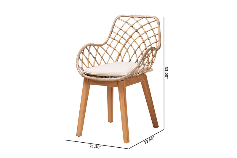 Langley Greywashed Rattan and Natural Brown 2Pc Dining Chair Set Baxton