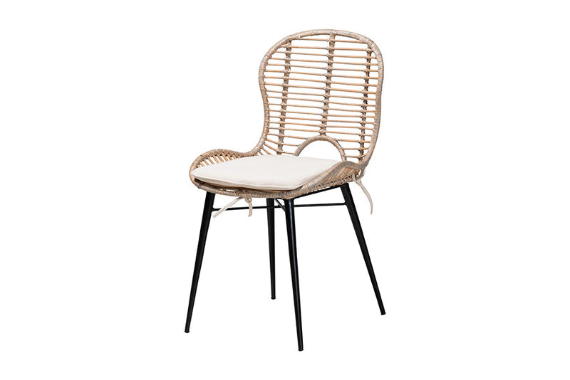 Clement Greywashed Rattan and Natural Brown 5-Piece Dining Set Baxton