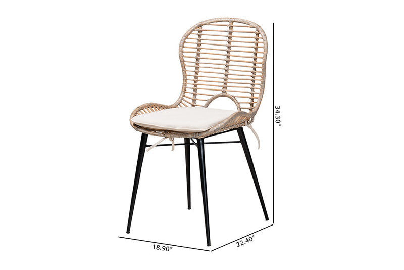 Clement Greywashed Rattan and Black Metal 2Pc Dining Chair Set Baxton