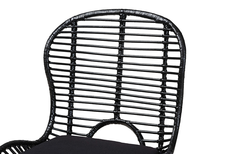 Clement Modern Bohemian Black Finished Wood and Rattan 5-Piece Dining Set