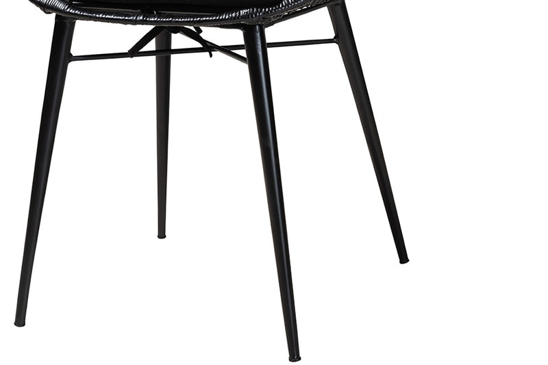 Clement Modern Bohemian Black Finished Wood and Rattan 5-Piece Dining Set