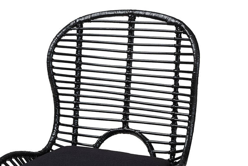 Clement Black Finished Rattan and Metal 2Pc Dining Chair Set Baxton