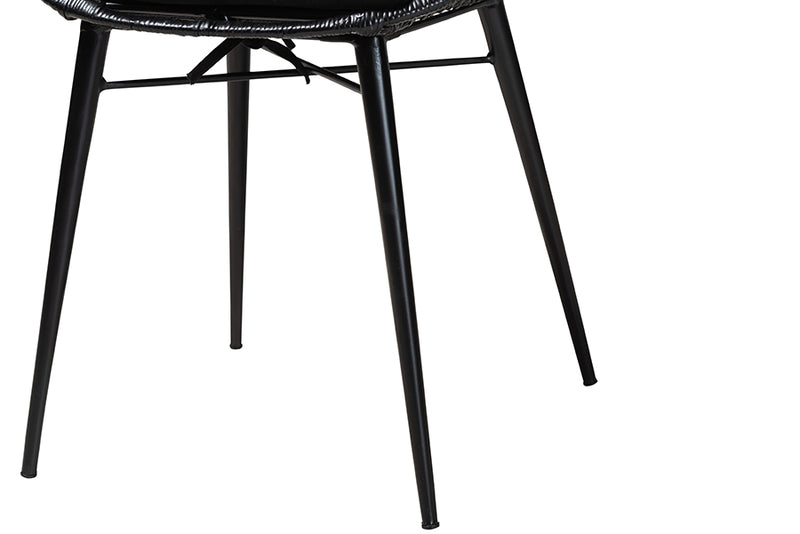 Clement Modern Bohemian Black Finished Rattan and Metal 2-Piece Dining Chair Set