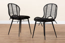Clement Black Finished Rattan and Metal 2Pc Dining Chair Set Baxton
