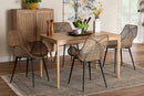 Langley Greywashed Rattan and Black Metal 5-Piece Dining Set Baxton