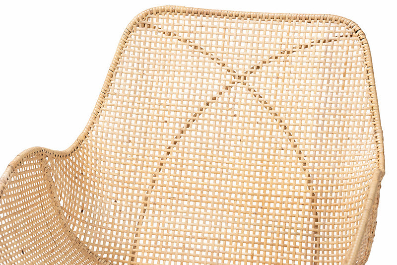 Langley Japandi Natural Brown Mahogany Wood and Rattan 5-Piece Dining Set Baxton