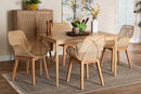 Langley Japandi Natural Brown Mahogany Wood and Rattan 5-Piece Dining Set Baxton