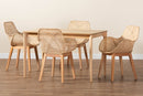 Langley Japandi Natural Brown Mahogany Wood and Rattan 5-Piece Dining Set Baxton