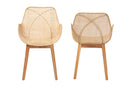 Langley Japandi Natural Brown Finished Mahogany Wood and Rattan 2Pc Chair Set Baxton