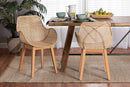 Langley Japandi Natural Brown Finished Mahogany Wood and Rattan 2Pc Chair Set Baxton