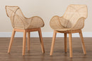 Langley Japandi Natural Brown Finished Mahogany Wood and Rattan 2Pc Chair Set Baxton