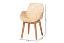 Langley Japandi Natural Brown Finished Mahogany Wood and Rattan 2Pc Chair Set Baxton