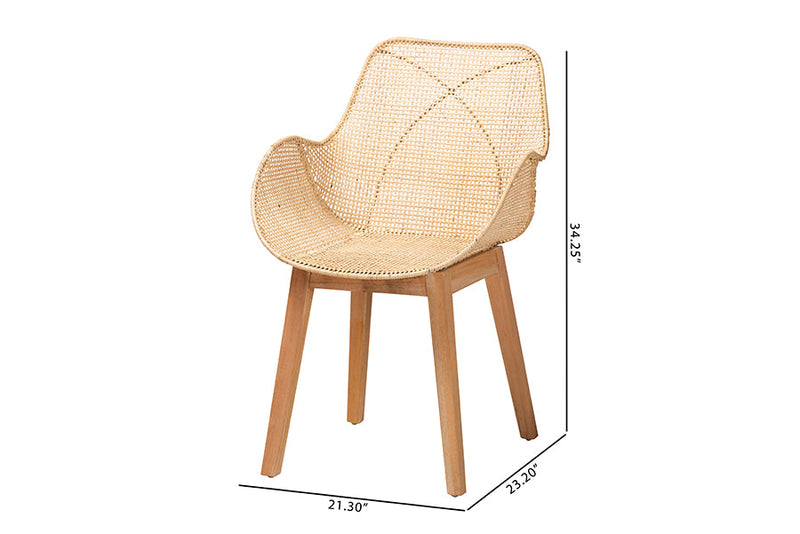 Langley Japandi Natural Brown Finished Mahogany Wood and Rattan 2Pc Chair Set Baxton