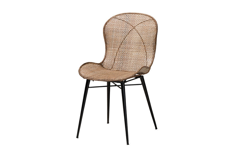 Frank Japandi Natural Brown and Greywashed Rattan 5-Piece Dining Set Baxton