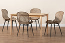 Frank Japandi Natural Brown and Greywashed Rattan 5-Piece Dining Set Baxton