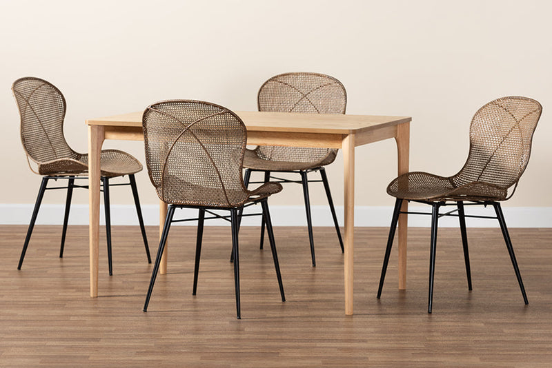 Frank Japandi Natural Brown and Greywashed Rattan 5-Piece Dining Set Baxton