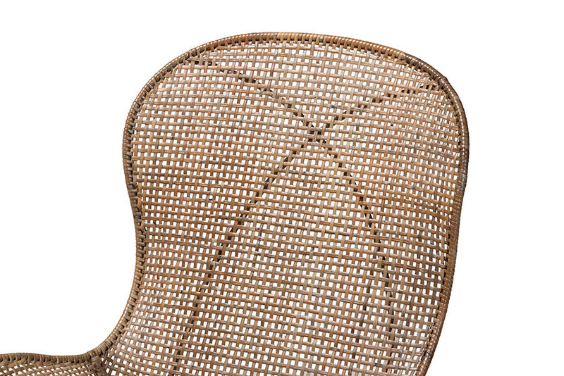 Frank Japandi Greywashed Rattan and Black Metal 2Pc Dining Chair Set Baxton