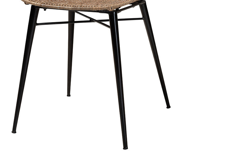 Frank Japandi Greywashed Rattan and Black Metal 2Pc Dining Chair Set Baxton