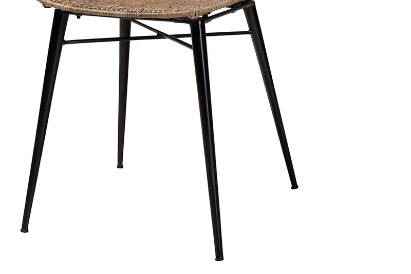 Frank Japandi Greywashed Rattan and Black Metal 2-Piece Dining Chair Set